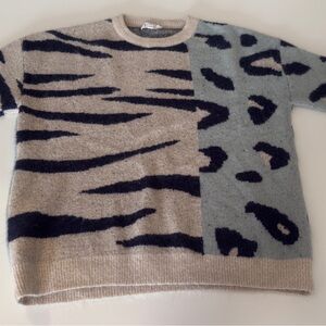 THML Beige and Navy Animal Print Sweater